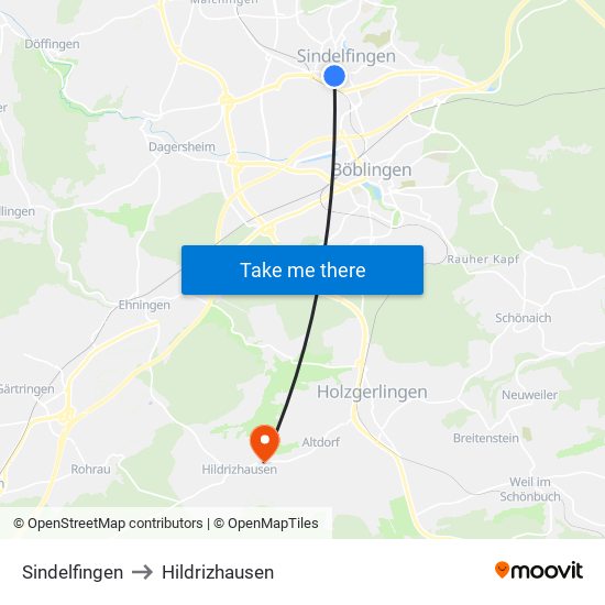 Sindelfingen to Hildrizhausen map