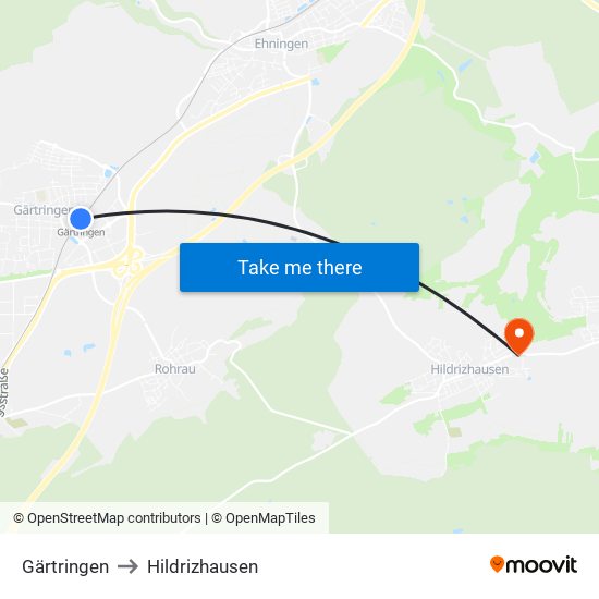 Gärtringen to Hildrizhausen map