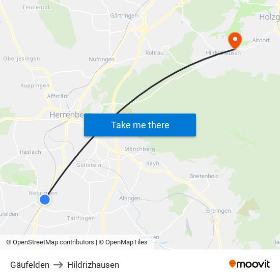 Gäufelden to Hildrizhausen map