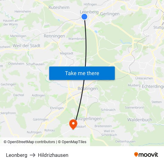 Leonberg to Hildrizhausen map