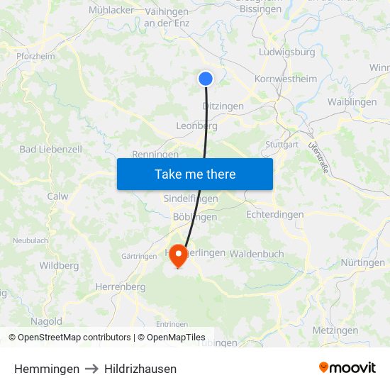 Hemmingen to Hildrizhausen map