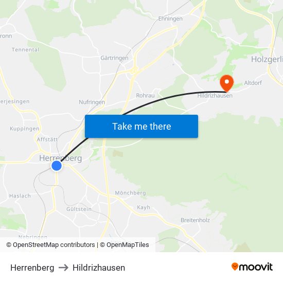 Herrenberg to Hildrizhausen map