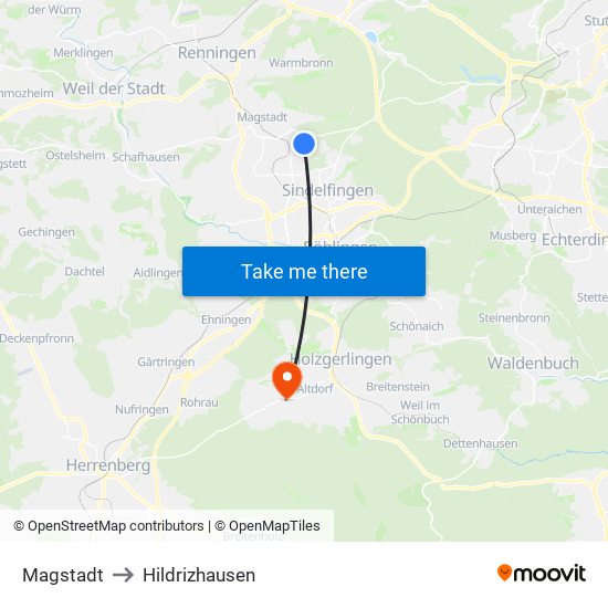 Magstadt to Hildrizhausen map