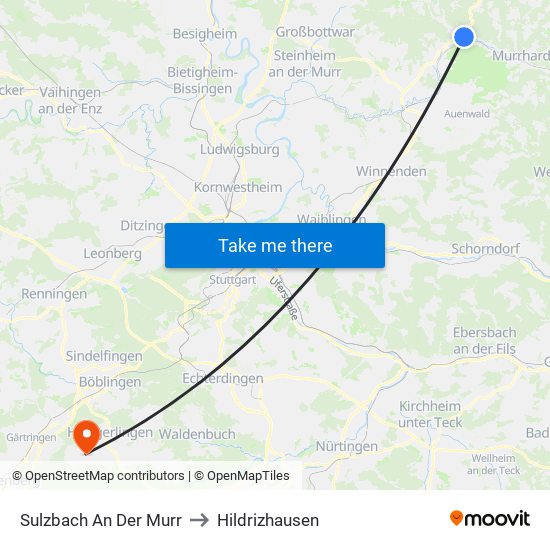 Sulzbach An Der Murr to Hildrizhausen map