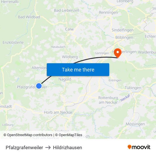 Pfalzgrafenweiler to Hildrizhausen map