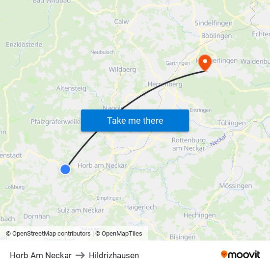 Horb Am Neckar to Hildrizhausen map