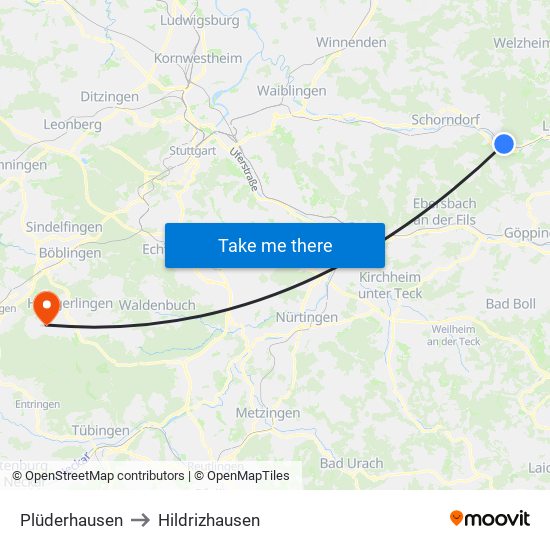 Plüderhausen to Hildrizhausen map