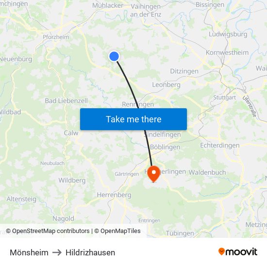 Mönsheim to Hildrizhausen map