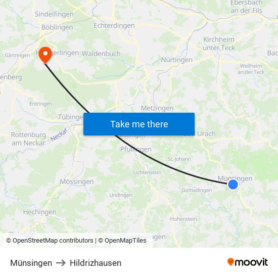 Münsingen to Hildrizhausen map