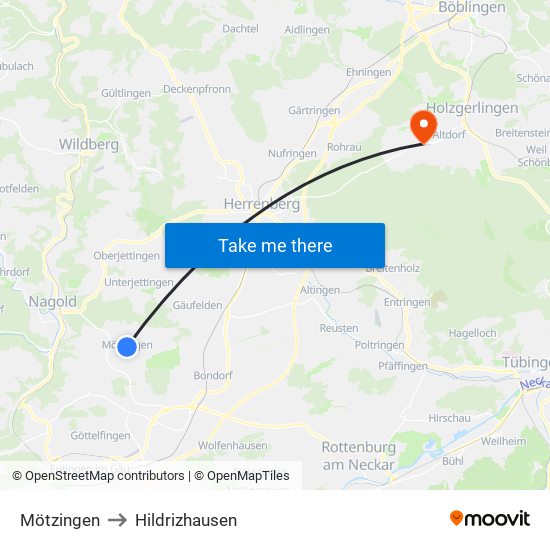 Mötzingen to Hildrizhausen map