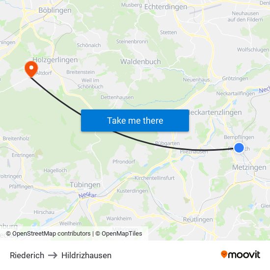 Riederich to Hildrizhausen map