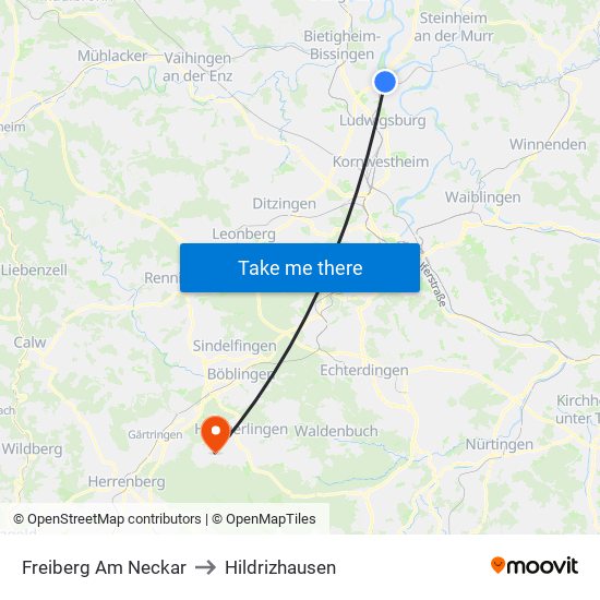 Freiberg Am Neckar to Hildrizhausen map