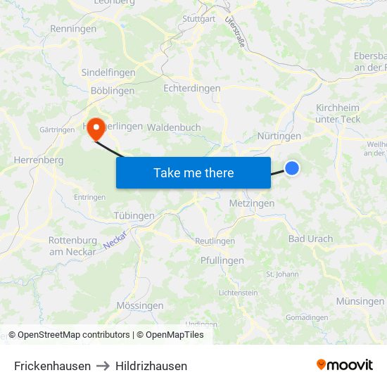 Frickenhausen to Hildrizhausen map