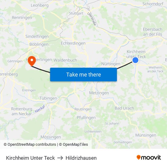 Kirchheim Unter Teck to Hildrizhausen map