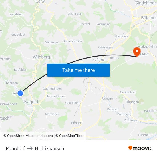 Rohrdorf to Hildrizhausen map