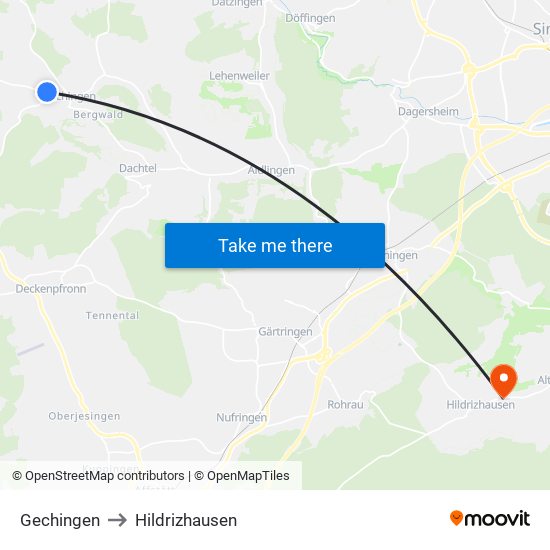 Gechingen to Hildrizhausen map