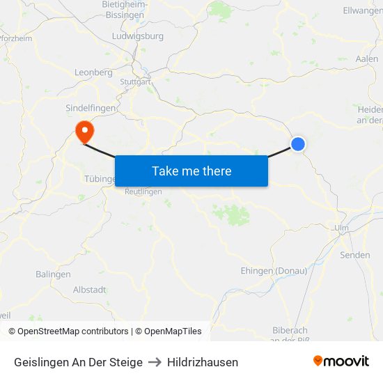 Geislingen An Der Steige to Hildrizhausen map