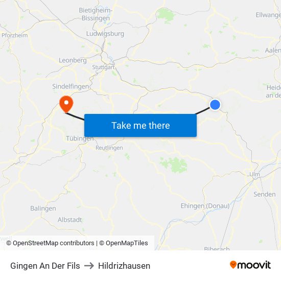 Gingen An Der Fils to Hildrizhausen map