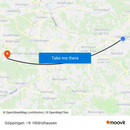 Göppingen to Hildrizhausen map