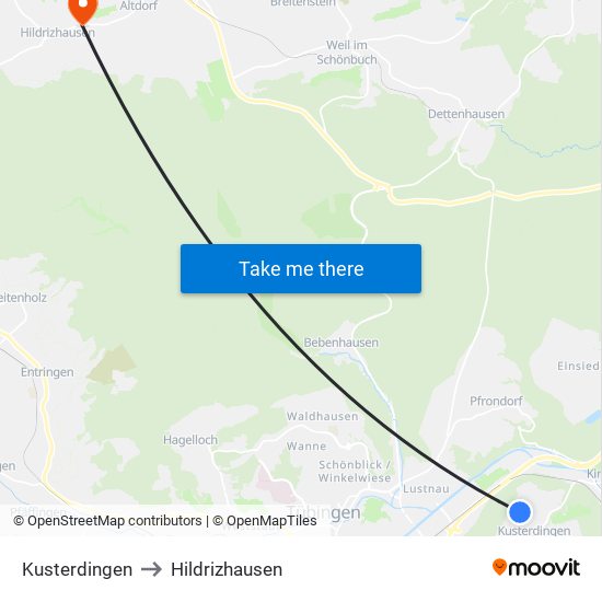 Kusterdingen to Hildrizhausen map