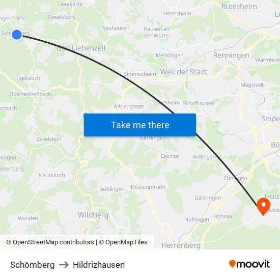 Schömberg to Hildrizhausen map