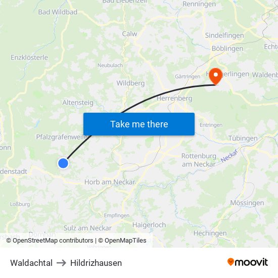 Waldachtal to Hildrizhausen map