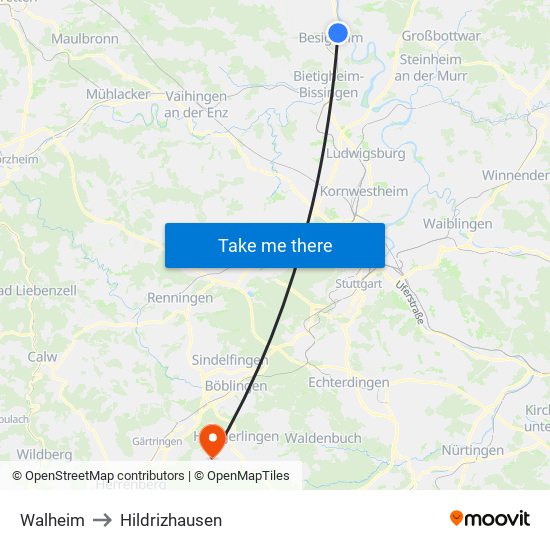 Walheim to Hildrizhausen map