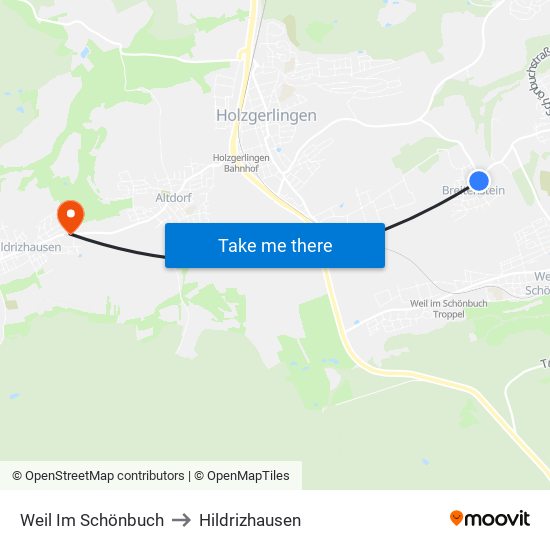Weil Im Schönbuch to Hildrizhausen map