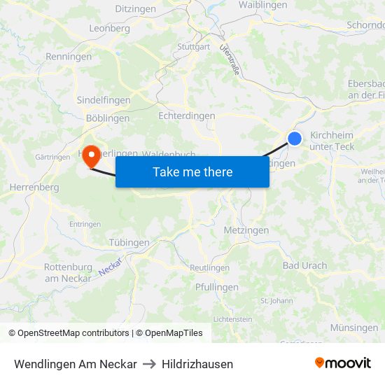 Wendlingen Am Neckar to Hildrizhausen map