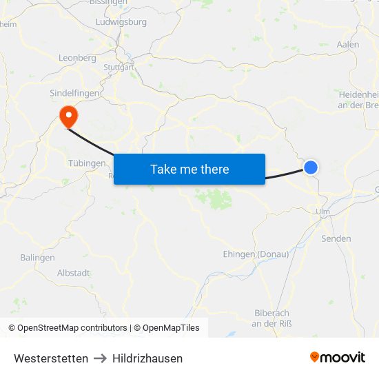 Westerstetten to Hildrizhausen map