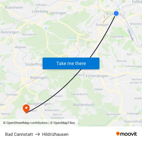 Bad Cannstatt to Hildrizhausen map