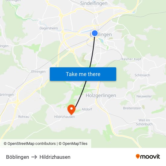 Böblingen to Hildrizhausen map