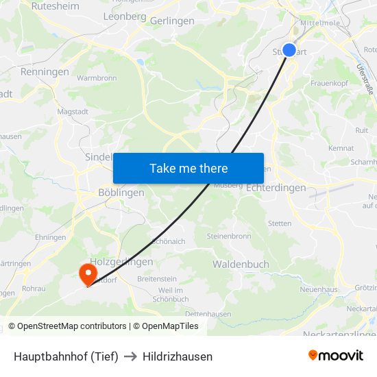 Hauptbahnhof (Tief) to Hildrizhausen map