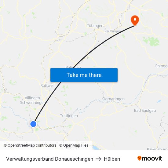 Verwaltungsverband Donaueschingen to Hülben map
