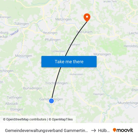 Gemeindeverwaltungsverband Gammertingen to Hülben map