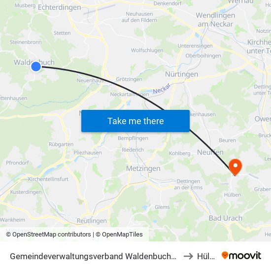 Gemeindeverwaltungsverband Waldenbuch/Steinenbronn to Hülben map