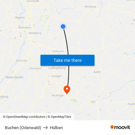 Buchen (Odenwald) to Hülben map