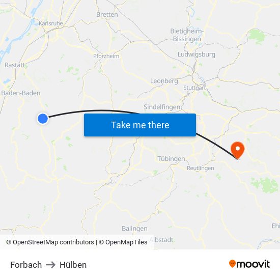 Forbach to Hülben map