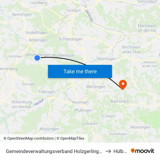Gemeindeverwaltungsverband Holzgerlingen to Hülben map