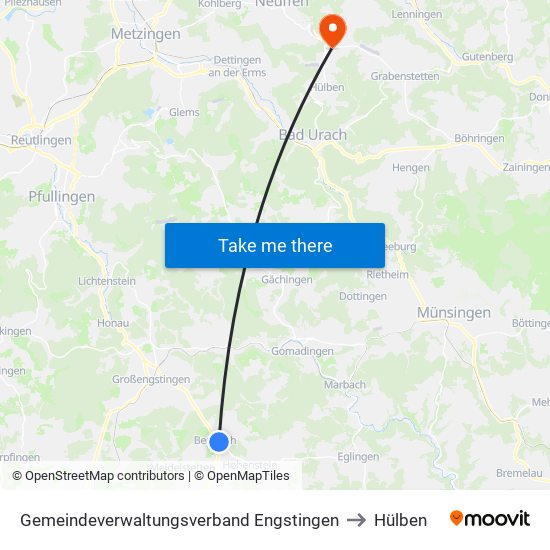 Gemeindeverwaltungsverband Engstingen to Hülben map