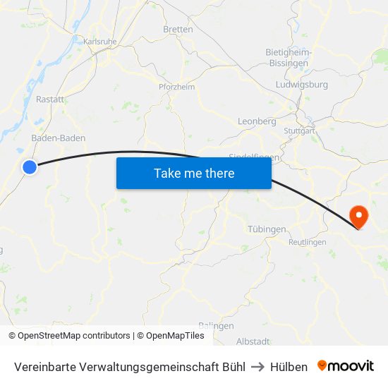 Vereinbarte Verwaltungsgemeinschaft Bühl to Hülben map