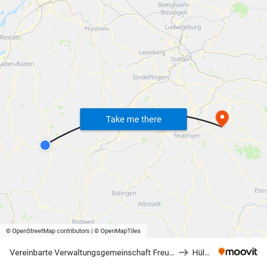 Vereinbarte Verwaltungsgemeinschaft Freudenstadt to Hülben map