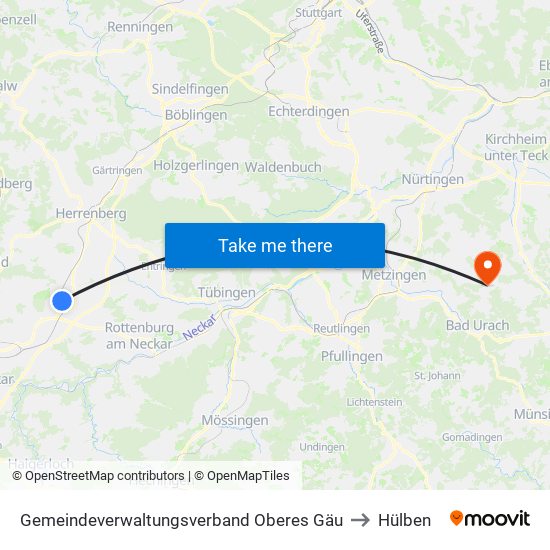 Gemeindeverwaltungsverband Oberes Gäu to Hülben map