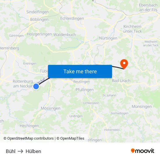 Bühl to Hülben map