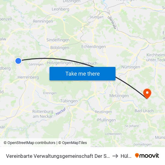 Vereinbarte Verwaltungsgemeinschaft Der Stadt Herrenberg to Hülben map