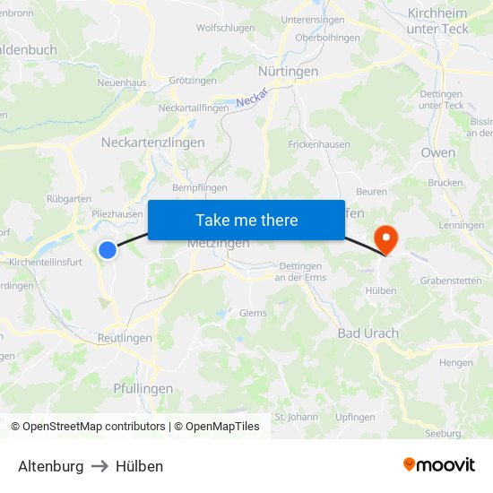 Altenburg to Hülben map