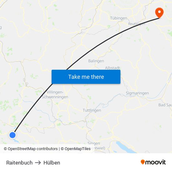 Raitenbuch to Hülben map