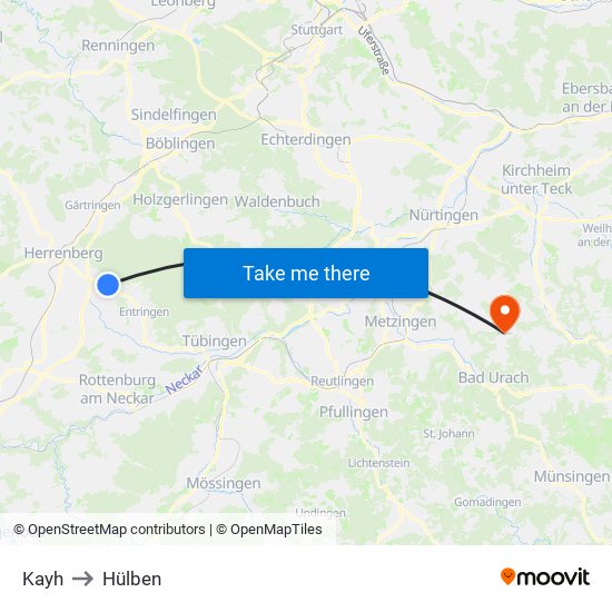 Kayh to Hülben map