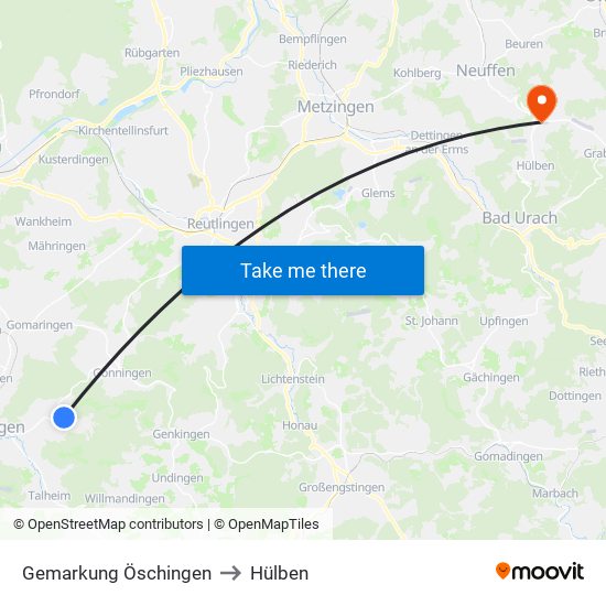 Gemarkung Öschingen to Hülben map