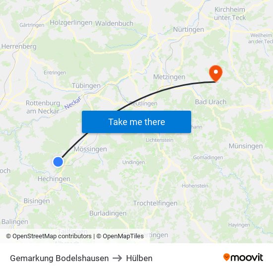 Gemarkung Bodelshausen to Hülben map